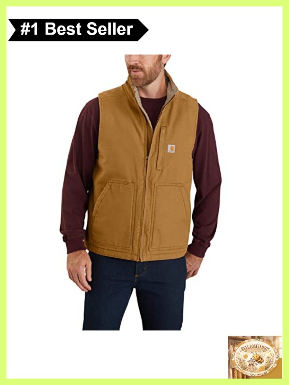 Washed Duck Cotton Sherpa Lined Mock-Neck Vest Sleeveless Zip Pocket